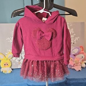 Disney Maroon Hoodie Sweater Dress Sparkly Tulle Skirt 2t